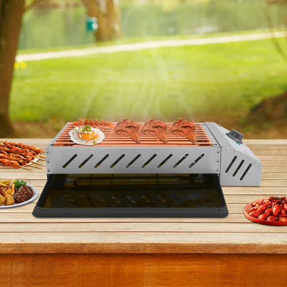 ToppiJoy 110V/60Hz Smokeless Indoor Electric BBQ Grill, BBQ Grill Electric Barbecue Gril Stainless Steel,Temperature Control 50~300℃