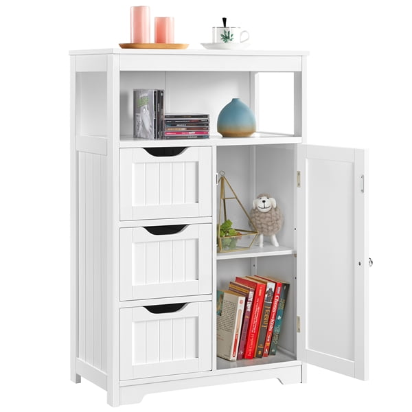 Wooden 3 Drawer Bathroom Storage Cabinet With Cupboard And Shelf White Com Drawer Bathroom Storage Cabinet, Bathroom Storage Cabinet With Drawer Shelf