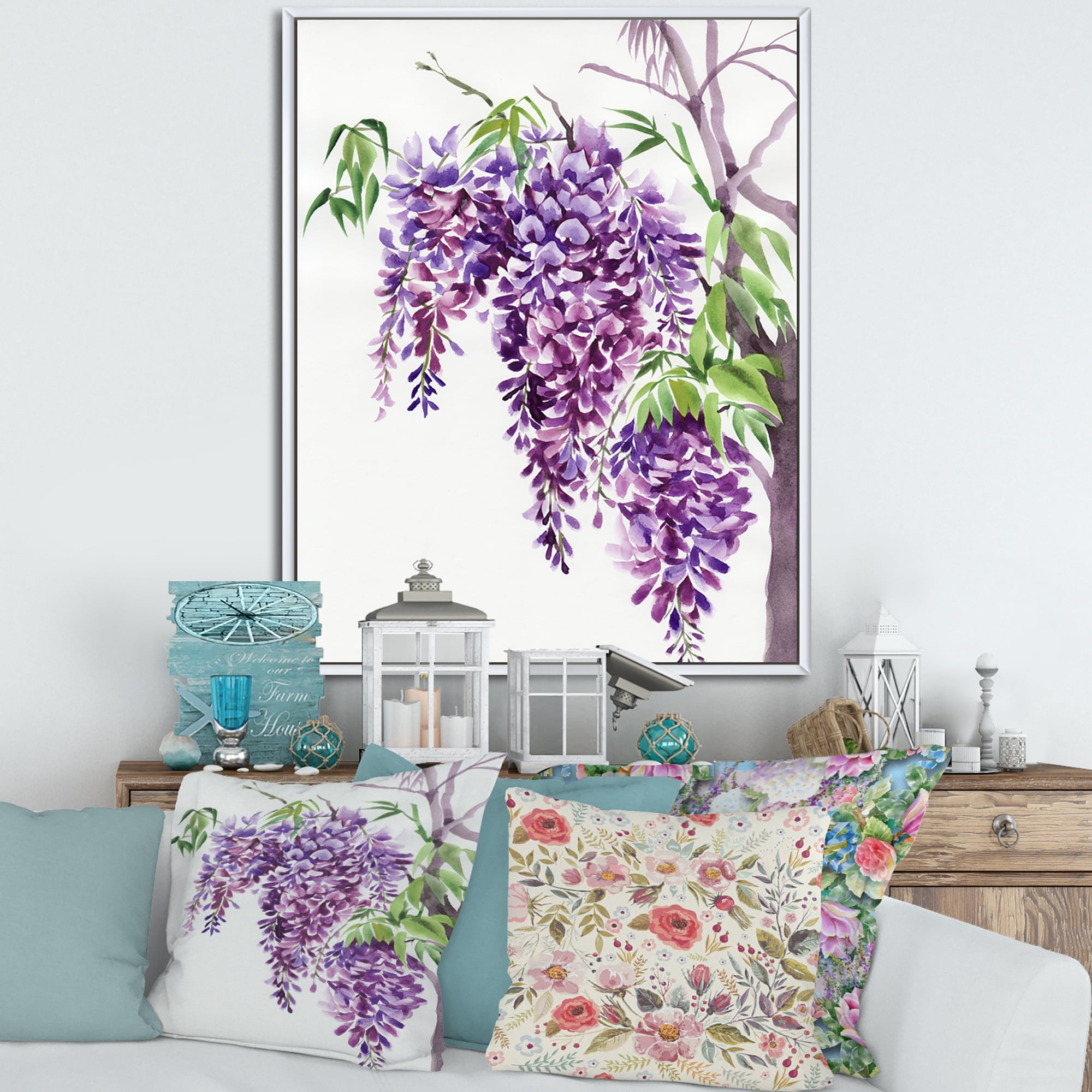 Designart 'Wisteria Purple Branches' Traditional Framed Canvas Wall Art Print