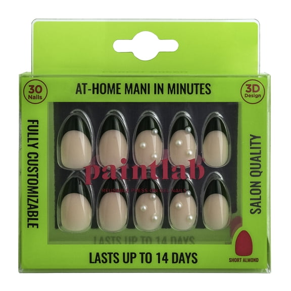 PaintLab Short Almond Press On False Nails 3D, Forest Green, 30 Count