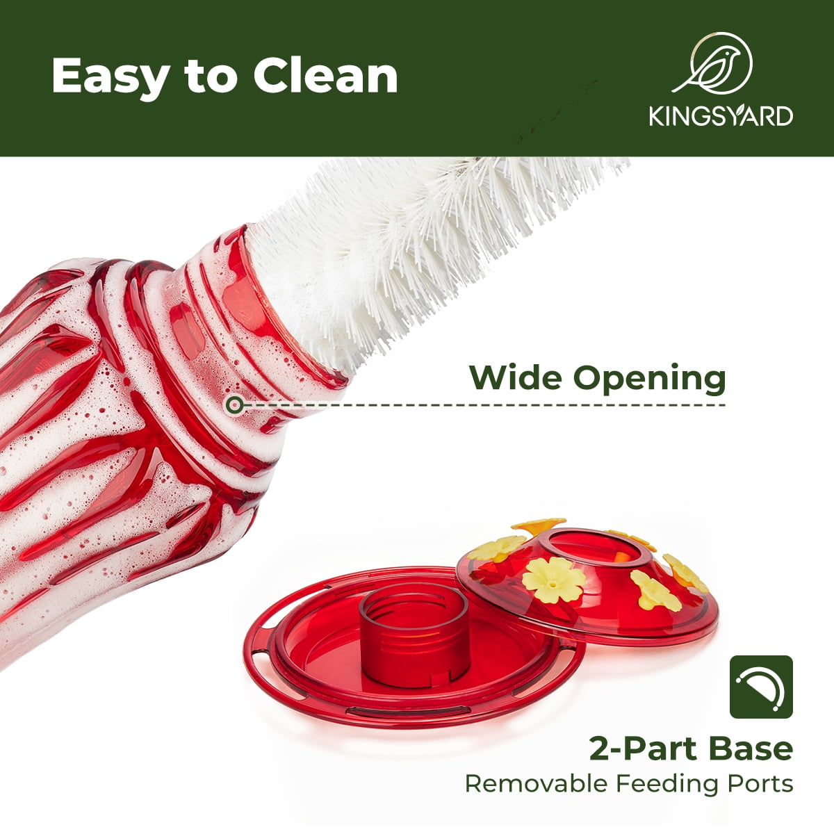 Kingsyard Hummingbird Feeder for Outdoors Hanging, 25 Ounces Leak Proof, Glass Humming Bird Nectar Feeder with Ant Moat & 6 Bee Guard Feeding Ports, Red