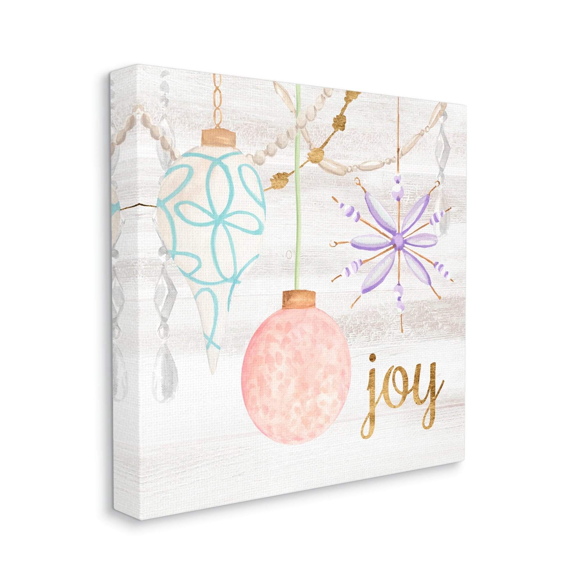 Hanging Holiday Ornaments Festive Joy Glam Text Inspirational Graphic Art Gallery-Wrapped Canvas Print Wall Art
