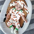 thumbnail image 4 of Odeerbi Toddler Floral Romper Easter Baby Girls Short Sleeve Carrot Print Jumpsuit Pants with Ear Cap Three-piece Set White, 4 of 9