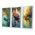 thumbnail image 3 of Designart "Full Moon Serenity Rowing at Dusk I" Lakehouse Framed Wall Art Set Of 3 - Blue Lake House Frame Gallery Wall Set For Home Decor, 3 of 6