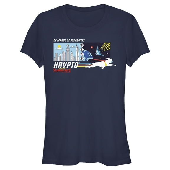 Junior's DC League of Super-Pets Krypto Meteor Graphic Tee Navy Blue Large