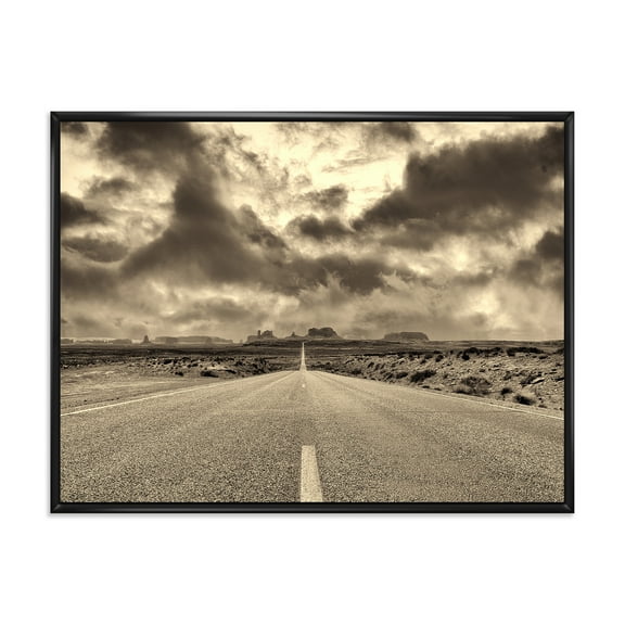 Designart 'The Straight Road To Monument Valley' Traditional Framed Canvas Wall Art Print