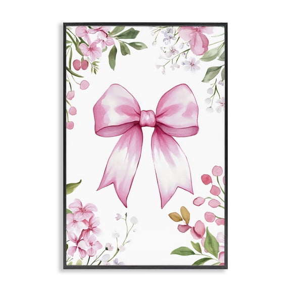 Stupell Industries Whimsical Floral Bow Pink Black Framed Giclee Art, design by Creative Studio