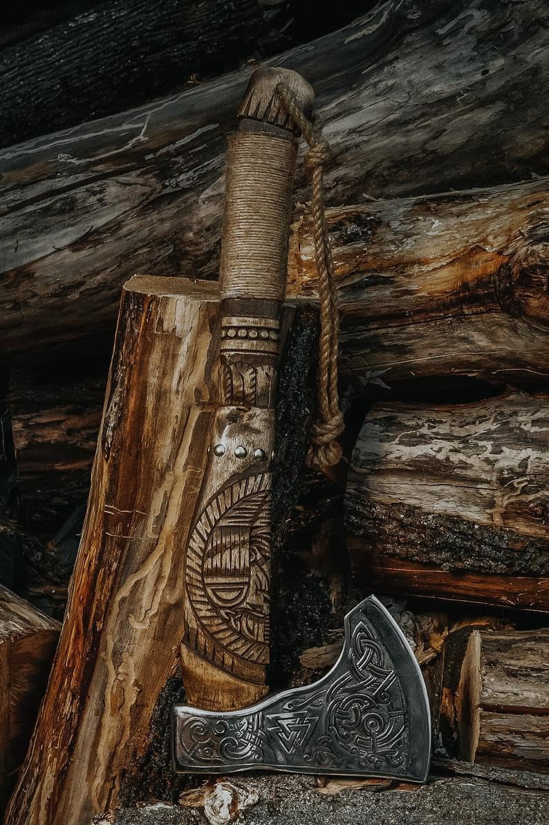 AX-7992 Custom Gift Forged Carbon Steel Viking Axe with Rose Wood Shaft, Viking Bearded Camping Axe, Mens Gift, Poshland Axe