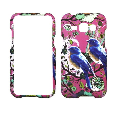 Amp Shield (Purple Bird Flower Case for Samsung GalaxySamsung Galaxy Amp 2 Designer Cover Protector Snap on Shield Hard Shell Phone)