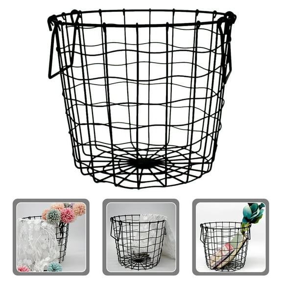 OUNONA Round Metal Wire Basket with Handles, Storage Organizer for Bedroom, Laundry, and Home Use