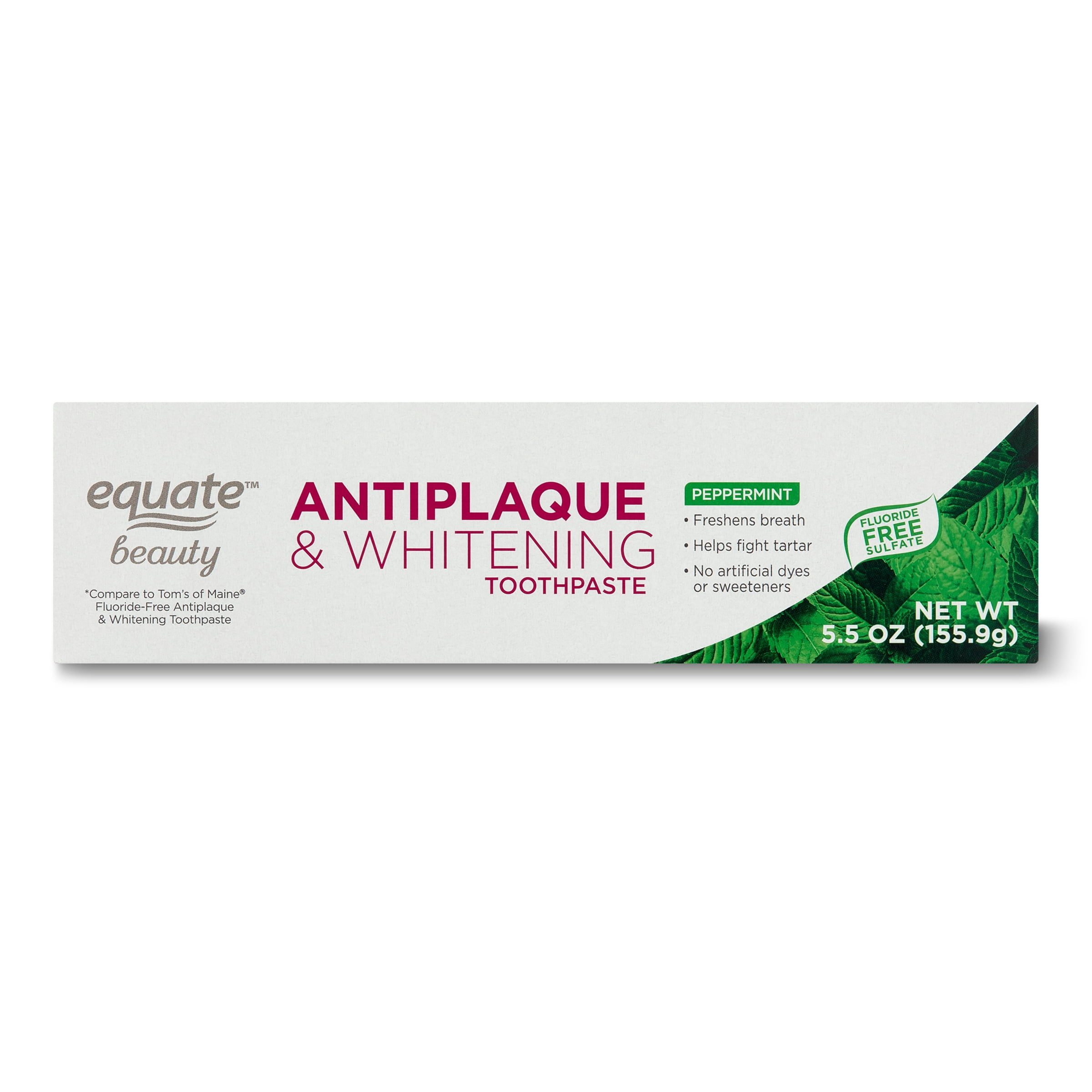 Equate Beauty Antiplaque & Whitening Toothpaste, Peppermint, 5.5 Oz Tube