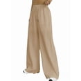 thumbnail image 3 of Women Wide Leg Linen Pants, High Waisted Summer Casual Cotton Linen Palazzo Pants with Pockets Camel Color XL, 3 of 8