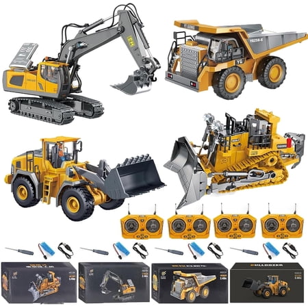 Mudsterz Construction RC Set of 4, Heavy-Duty Remote Control Excavator, Dump Truck, Bulldozer & Loader with 360° Rotation for Realistic Construction Play