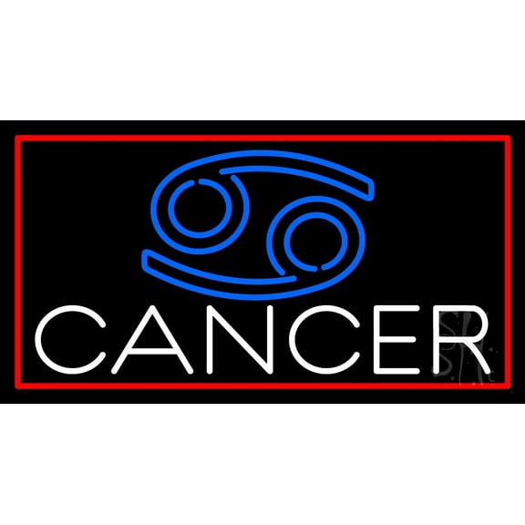 Zodiac Cancer Red Border LED Neon Sign 20" Tall x 37" Wide - inches Black Square Cut Acrylic Backing, with Dimmer - Bright and Premium built indoor LED Neon Sign for Storefront.