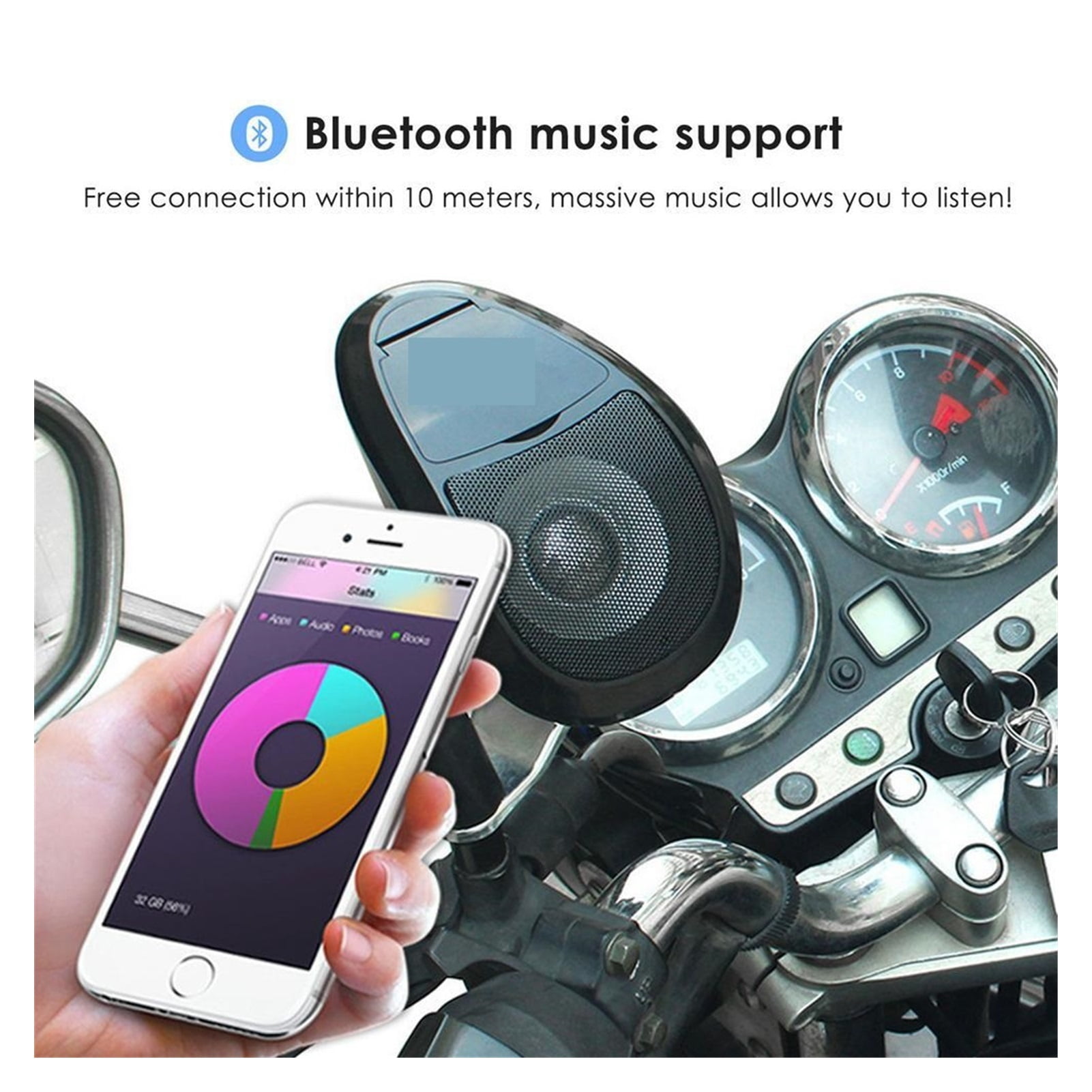 Motorcycle Wireless Bluetooth Speakers Waterproof Stereo Aud-io Amp System MP3 Aud-io Player FM Radio With LED Light ,Quality Sound