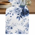 thumbnail image 2 of Booming Blue Gradient Floral Table Runner 90 Inches Long,Kitchen Dining Tablerunners Watercolor Flowers on White Linen Table Runners Dresser Scarves for Home Dinner Wedding Holiday Party Decor, 2 of 9
