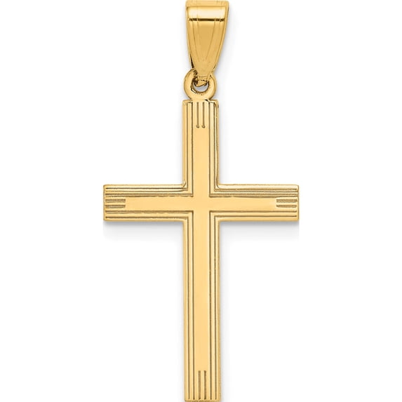 14K Yellow Gold Polished Laser Etched Cross Charm (28 X 15) Made In United States xr541