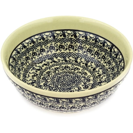 Handcrafted Pottery Bowl - Polish Pottery 6½-inch Bowl (Black Lace Theme) Hand Painted in Boleslawiec, Poland + Certificate of Authenticity