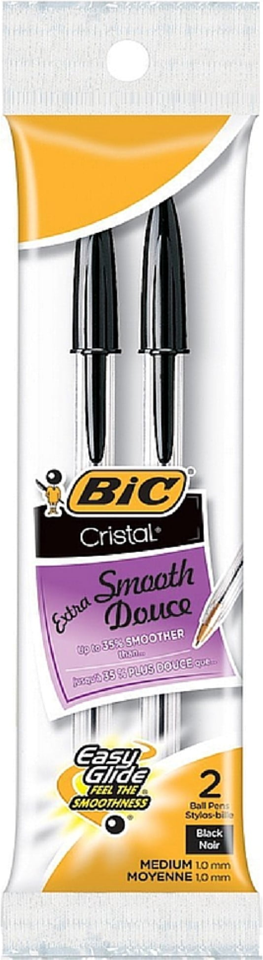 BIC Cristal Xtra Smooth Ball Pens, Medium Point (1.0mm), Black, 2 Count