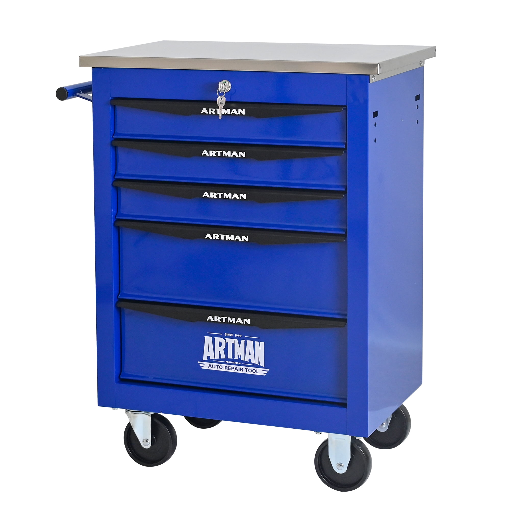 ARTMAN 5 Drawers Steel Storage Rolling Tool Chest Cabinet Cart with Wheels and Stainless Steel Roof