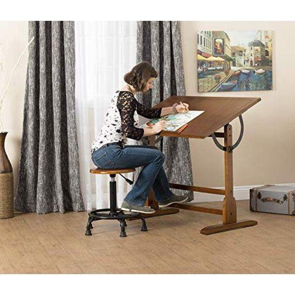 Vintage Rustic Oak Drafting Table, Top Adjustable Drafting Table Craft Table Drawing Desk Hobby Table Writing Desk Studio Desk, 42''W x 30''D