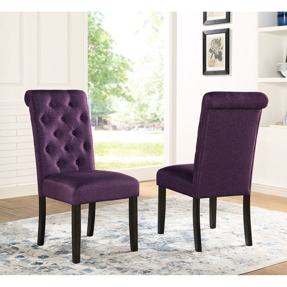 Purple Solid Wood High - Back Tufted Armless Dining Chairs Set for Home Dining