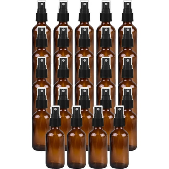 Medical Sales Supply Amber 1oz Black Mist Sprayer Bottle (30ml) Pack of 24 - Glass Tincture Bottles with Black Mist Sprayers for Essential Oils & More Liquids - Leakproof Travel Bottles