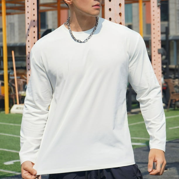 pstuiky camisetas de manga larga para hombre, Sudadera deportiva de manga larga con cuello redondo para hombre, color liso, para correr, fitness, primavera y otoño salir tops m