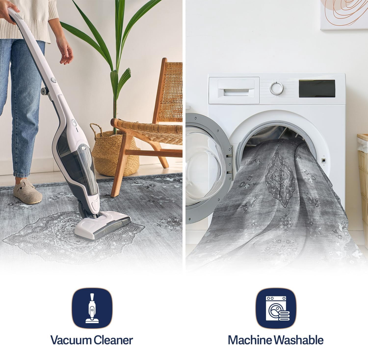 Beverly Rug Machine Washable Easy Cleaning Indoor Non-Slip Rugs Gray / Dark Gray 4'x6'