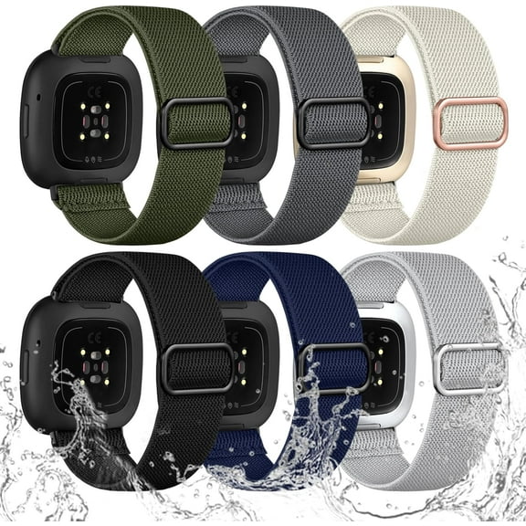 REQO Compatible with Fitbit Sense 2 Bands/Sense/Versa 3/Versa 4 Bands for Women, Water-Resistant Solo Loop Elastic Nylon Sport Strap Compatible with Fitbit Smartwatch, 6 Pack