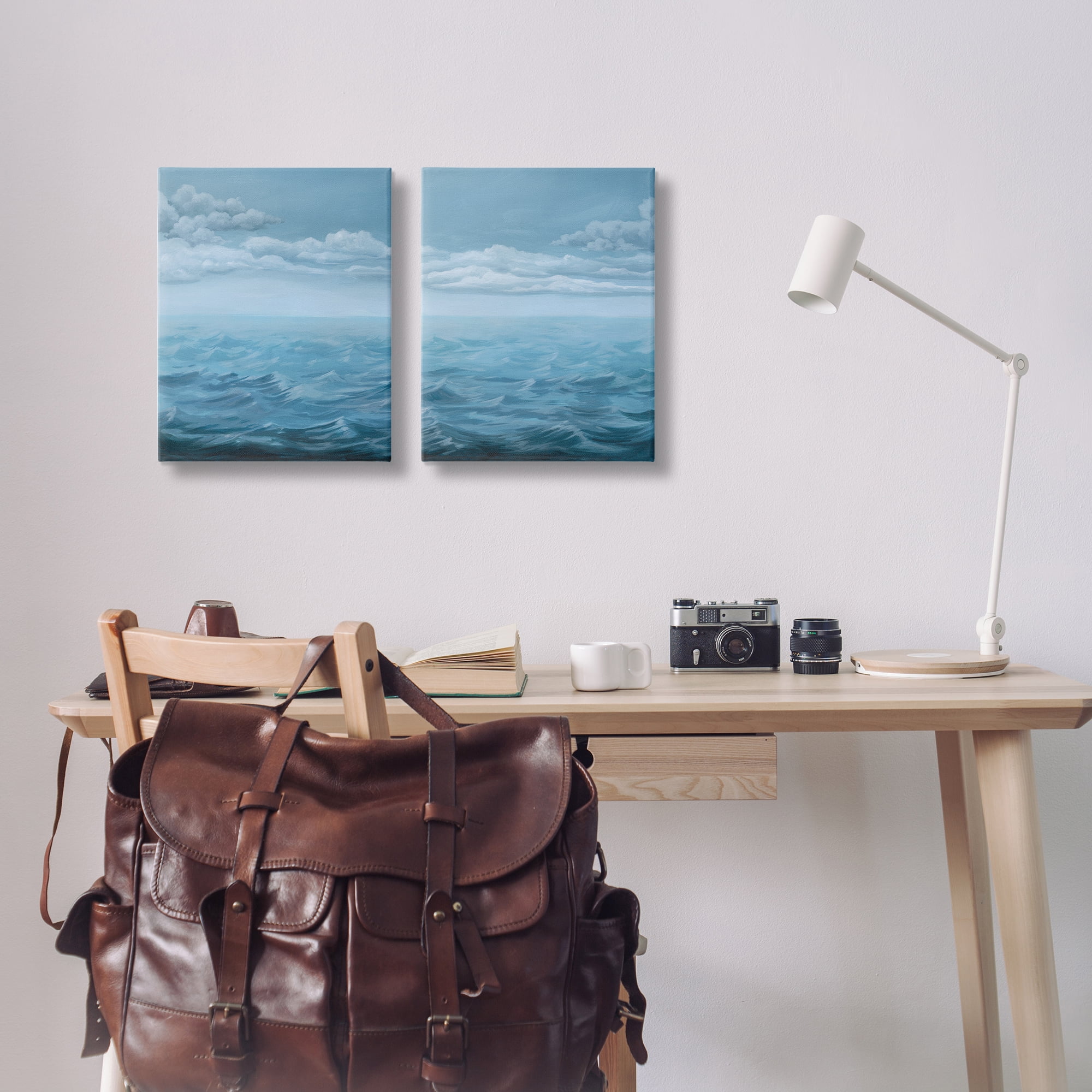 Stupell Industries Clouds over Rough Sea Waves Nautical & Beach Painting Wrapped Canvas Art Print Wall Art, 16 x 20, Set of 2