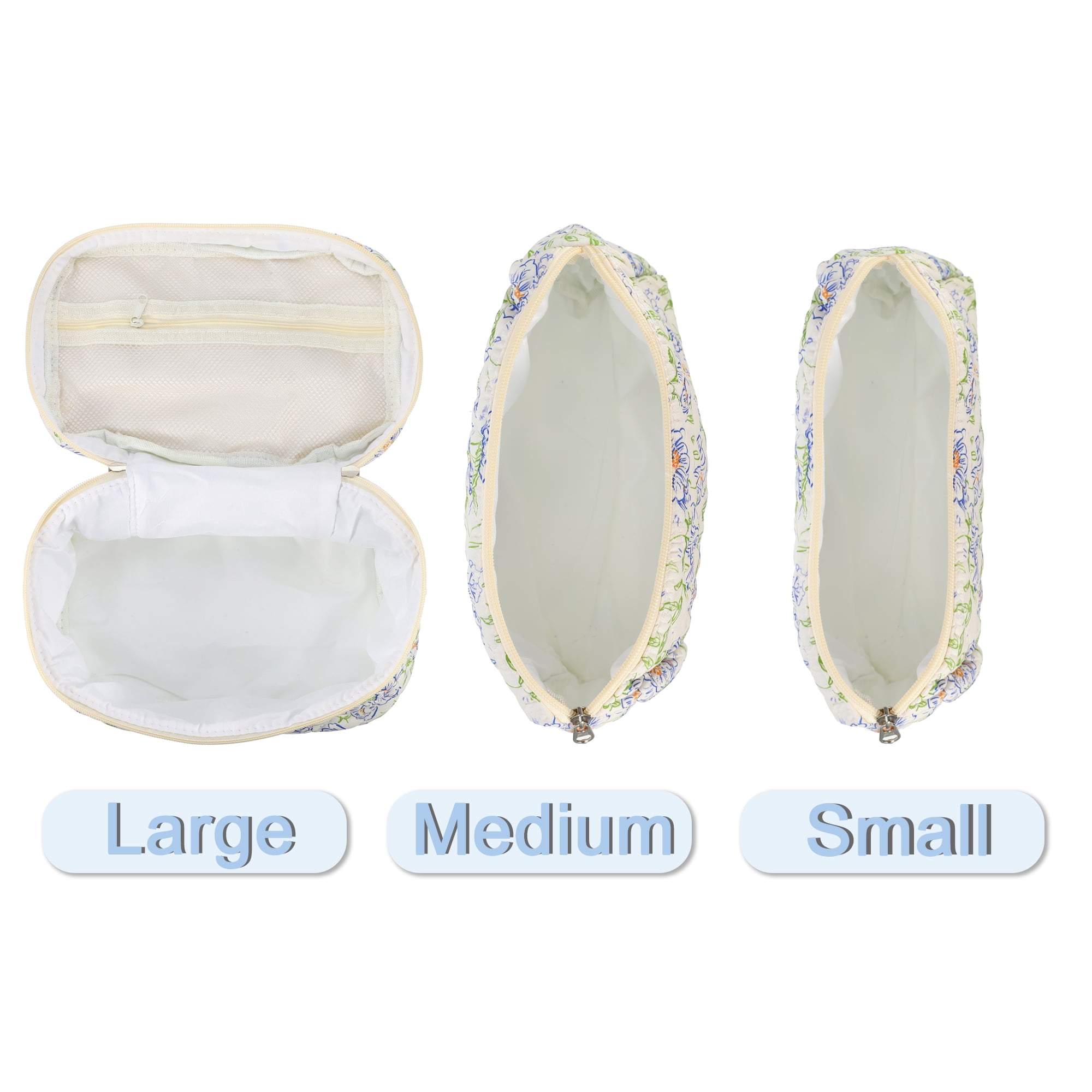 Unique Bargains 3Pcs Large Capacity Travel Cotton Quilted Toiletry Bag Blue, Beige