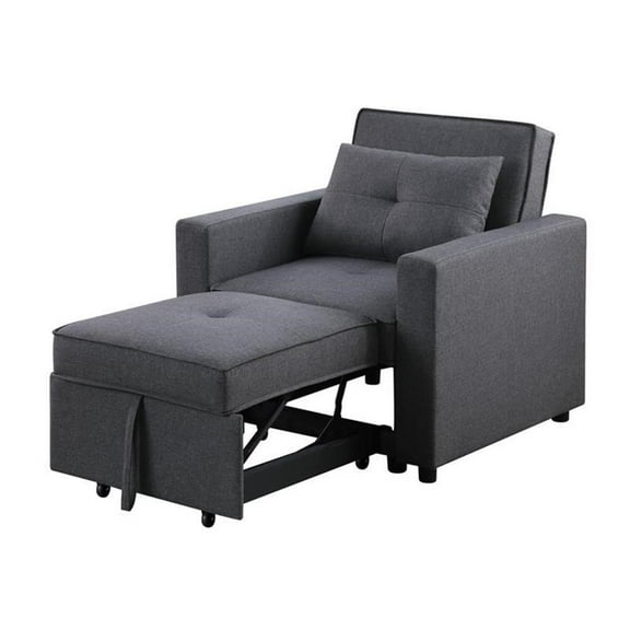 Zoey Dark Gray Linen Convertible Sleeper Chair with Side Pocket