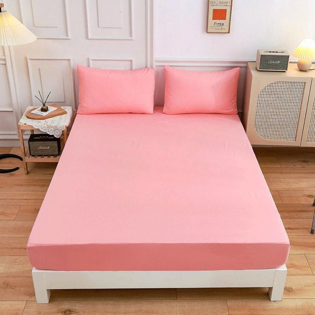 Sábana ajustable individual de color sólido, funda de almohada, funda de colchón a prueba de suciedad