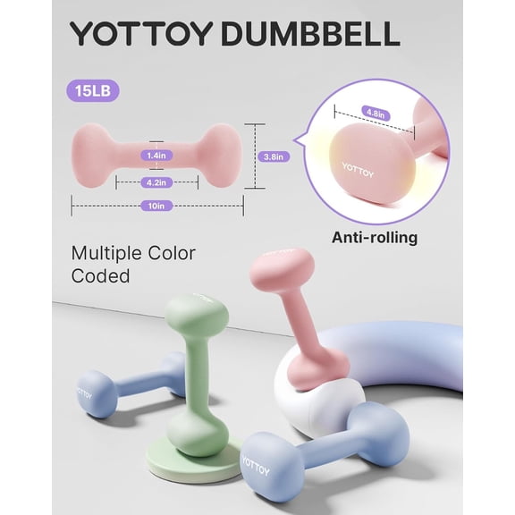 Dumbbell Set of 2, 2-15 Pound Hand Weights for Women, Non-Slip Neoprene Coated Cast Iron Home Gym Strength Training Full Body Workout