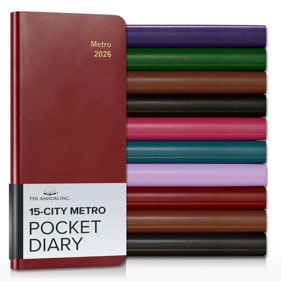 Per Annum Metro City Diary Planner 2026 - Hudson Red - 7x3.25"