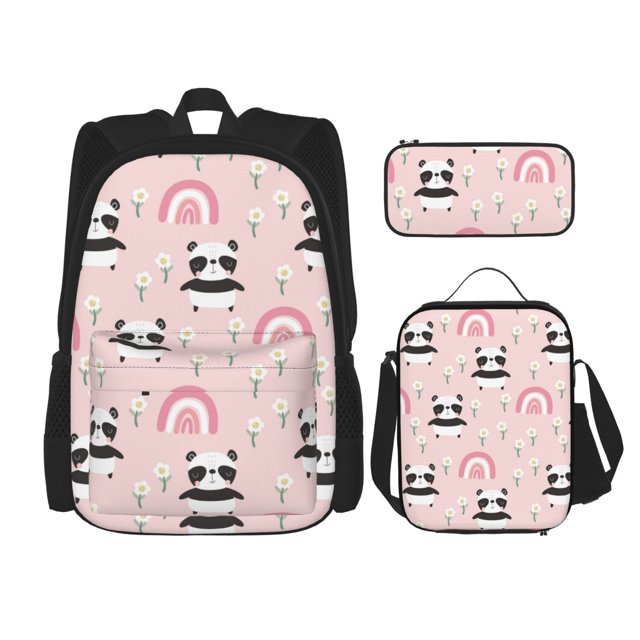 Fotbe Cute Cartoon Panda Set Escolar 3 en 1 para Niños - Mochila Duradera con Lonchera Aislante y Estuche para Lápices - Mochila Escolar para Niños y Niñas