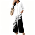 thumbnail image 5 of Womens 2 Piece Outfits Summer Three Quarter Sleeve Button Vneck Tops Long Pants Matching Sets Airport Beach Vacation Clothes, 5 of 6
