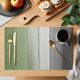 thumbnail image 2 of Sage Green Placemats Set&nbsp;of&nbsp;6 Grey Gradient Wood Grain Farmhouse Retro Striped Heat Insulation Washable Place Mats, Non-Slip Table Mats for Dining Table Party Kitchen Decor,13x19 Inch, 2 of 9