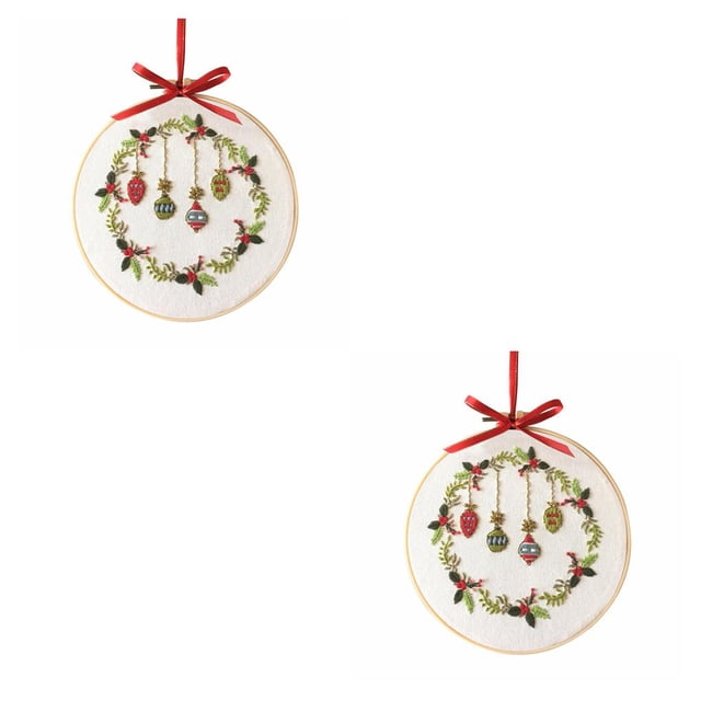 Advancent Kit de inicio de bordado de Navidad DIY con diseño temático de Navidad, aro de bordado, hilo de tela de lino y algodón, costura Type2 NO2