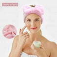 thumbnail image 5 of 2 Pack Spa Headband, Facial Makeup Bow Head band for Women Girls Washing Face Skincare Shower Fluffy Towel Headbands, Soft Microfiber Coral Fleece Face Mask Hair Band (Pink+White), 5 of 11