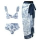 thumbnail image 1 of 1 vestido cruzado multiusos de mujer de tres piezas con estampado retro ajustado y dividido en azul, 1 of 5