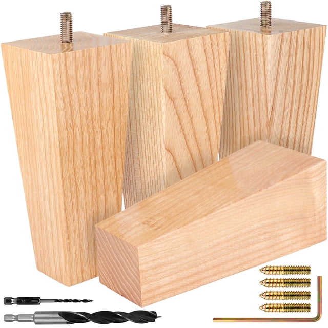 Juego de 4 patas cuadradas para muebles de madera de fresno Airy Abode: elija su tamaño y color