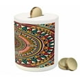 thumbnail image 3 of Tribal Piggy Bank, Folkloric Tribe Round Pattern Colors Aztec Art, Ceramic Coin Bank Money Box for Cash Saving, 3.6" X 3.2", Jade Ruby and Mustard, by Ambesonne, 3 of 4