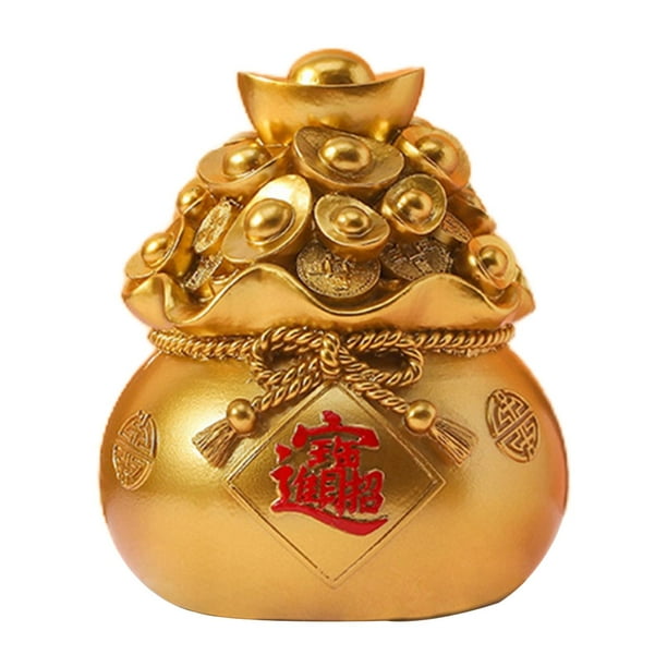 Estatua tradicional china de Feng Shui con forma de alcancía para sala de estar, escritorio y TV. Dorado 11x13cm
