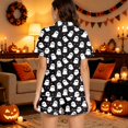 thumbnail image 5 of Cute Halloween Pjs Set for Women Lovely Ghost Pumpkin Printed Collar Short Sleeve Shirt With Elastic Shorts Smooth Milk Silk 2 Piece Set Halloween Party Loungewear Gift, 5 of 6