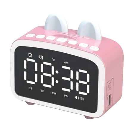 Wdhugt Pink Wireless Bluetooth Speaker With Alarm Clock Radio Sd Card Support Desktop Mini Sound System In Plastic Pink