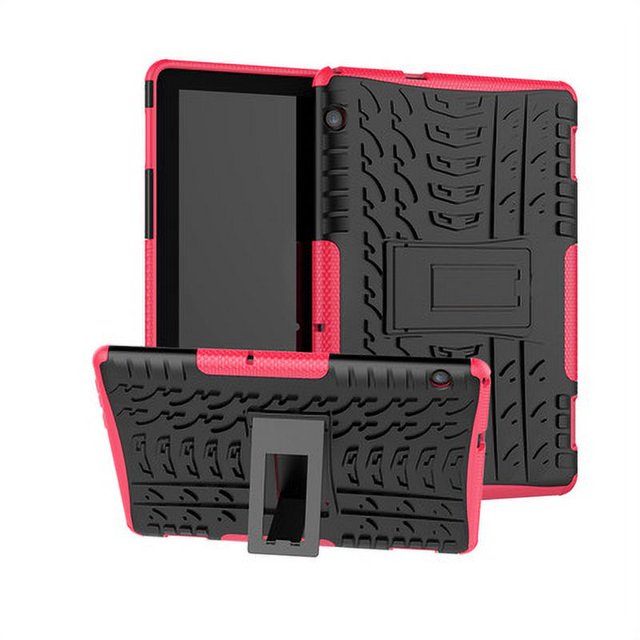 Protección híbrida a prueba de golpes, resistente, resistente, resistente, combo de doble capa, funda protectora con soporte para Huawei MediaPad T5 de 10,1 pulgadas 2018, color rojo rosa, rojo rosa brillar Electrónica