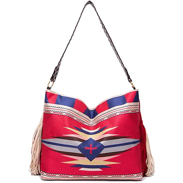 LinYooLi Grand Sac Fourre-Tout pour Femmes Sac Hobo Ethnique Rétro Sac à Main Tissé Mode Sac à Bandoulière Sac en Toile avec Franges