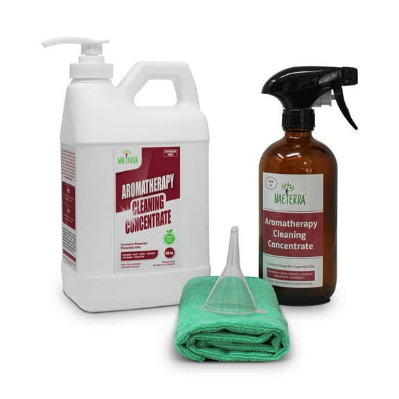 Naeterra Aromatherapy Cleaning Concentrate - 64oz makes up to 24 gallons of all purpose household cleaner plus empty 16 oz glass spray bottle & microfiber towel